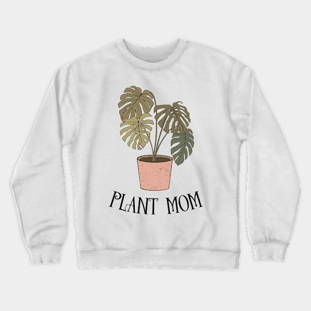 Plant Mom - Boho Monstera Plant (Black) Crewneck Sweatshirt by Whimsical Frank